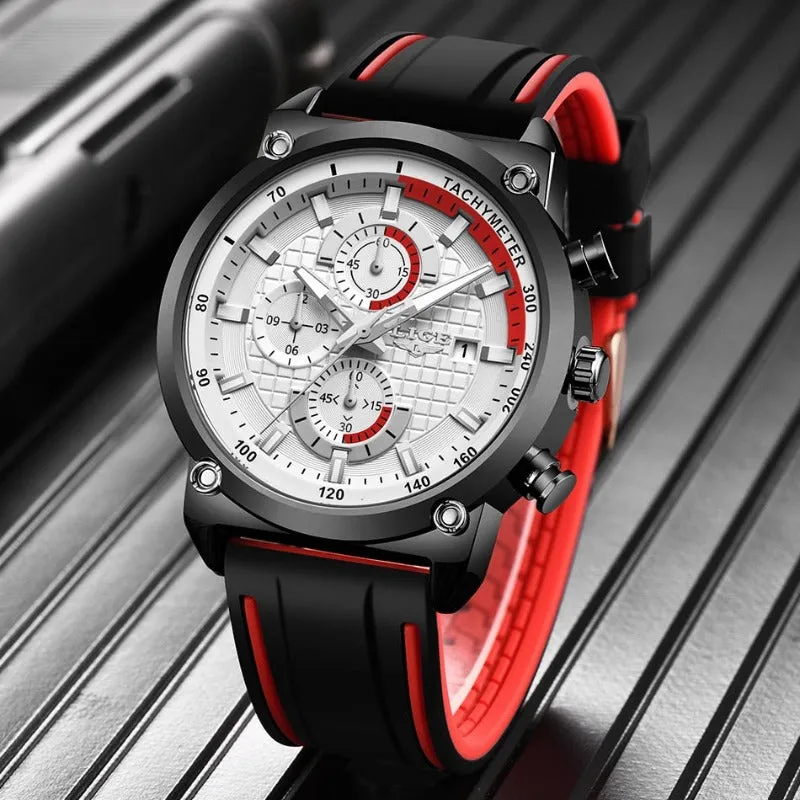 Men's LIGE Multi-Dial Silicone Band Watch with Chronograph
