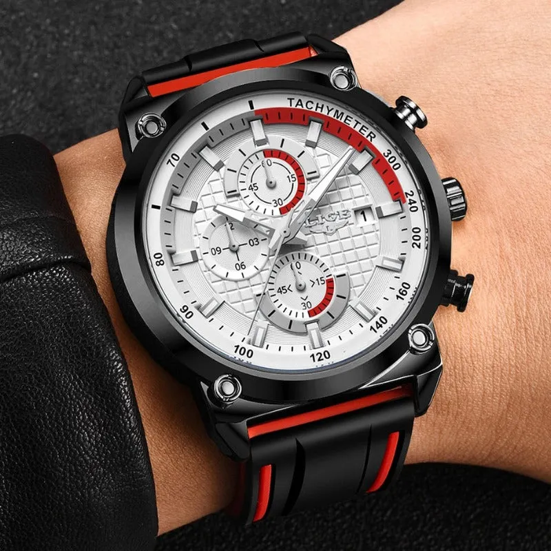 Men's LIGE Multi-Dial Silicone Band Watch with Chronograph