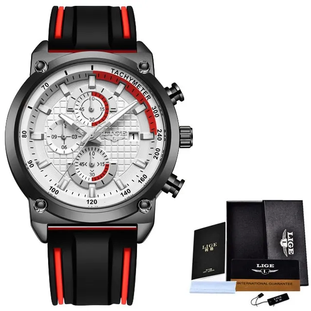 Men's LIGE Multi-Dial Silicone Band Watch with Chronograph
