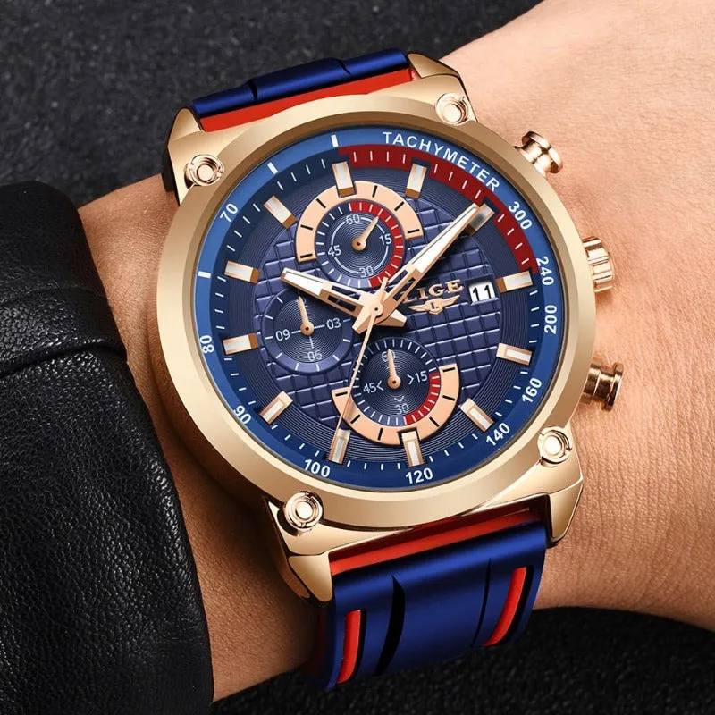 Men's LIGE Multi-Dial Silicone Band Watch with Chronograph