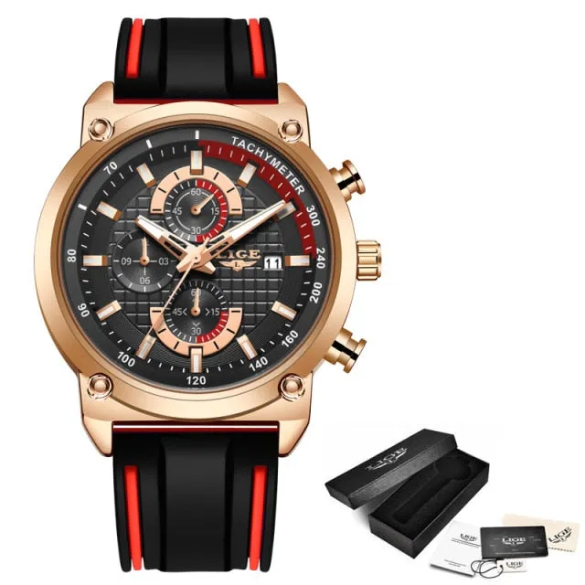Men's LIGE Multi-Dial Silicone Band Watch with Chronograph