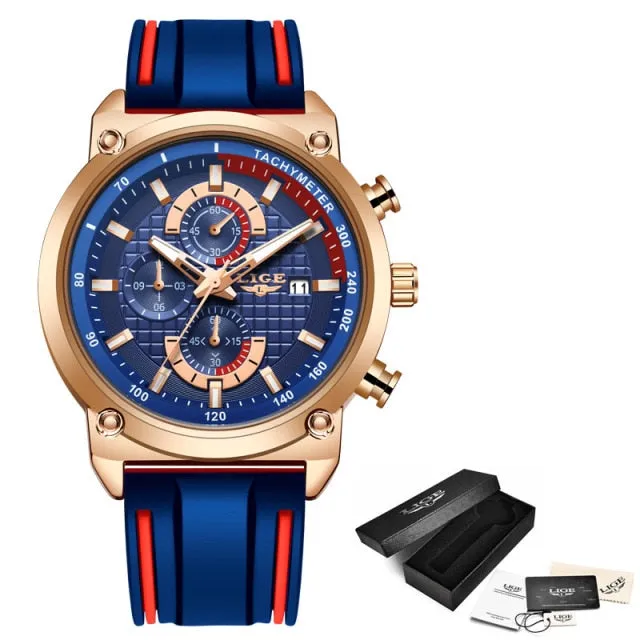 Men's LIGE Multi-Dial Silicone Band Watch with Chronograph