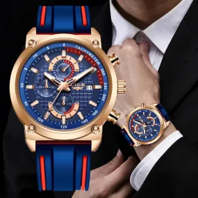 Men's LIGE Multi-Dial Silicone Band Watch with Chronograph
