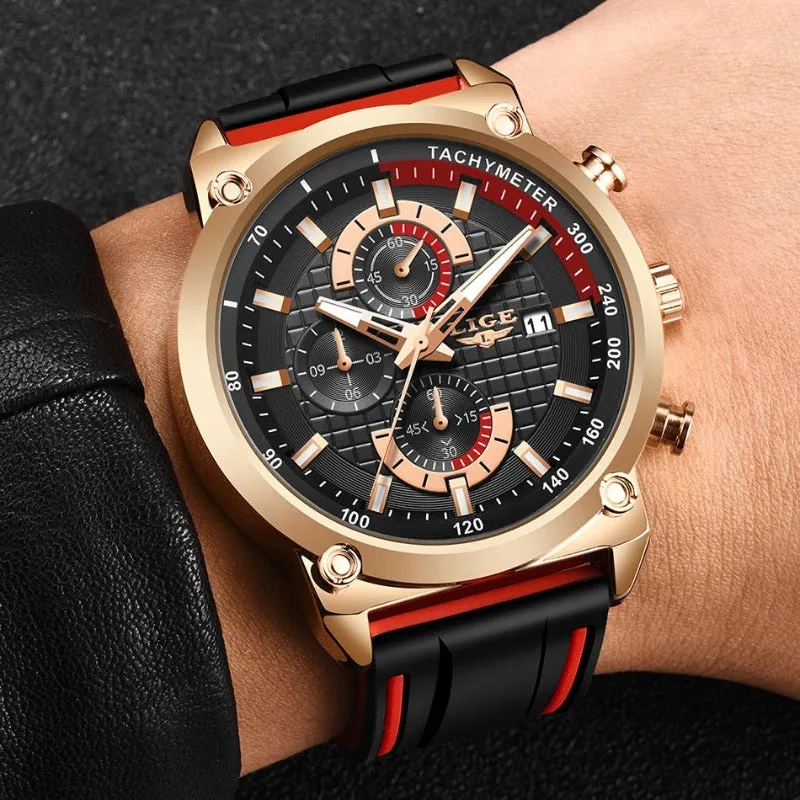Men's LIGE Multi-Dial Silicone Band Watch with Chronograph