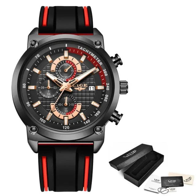 Men's LIGE Multi-Dial Silicone Band Watch with Chronograph