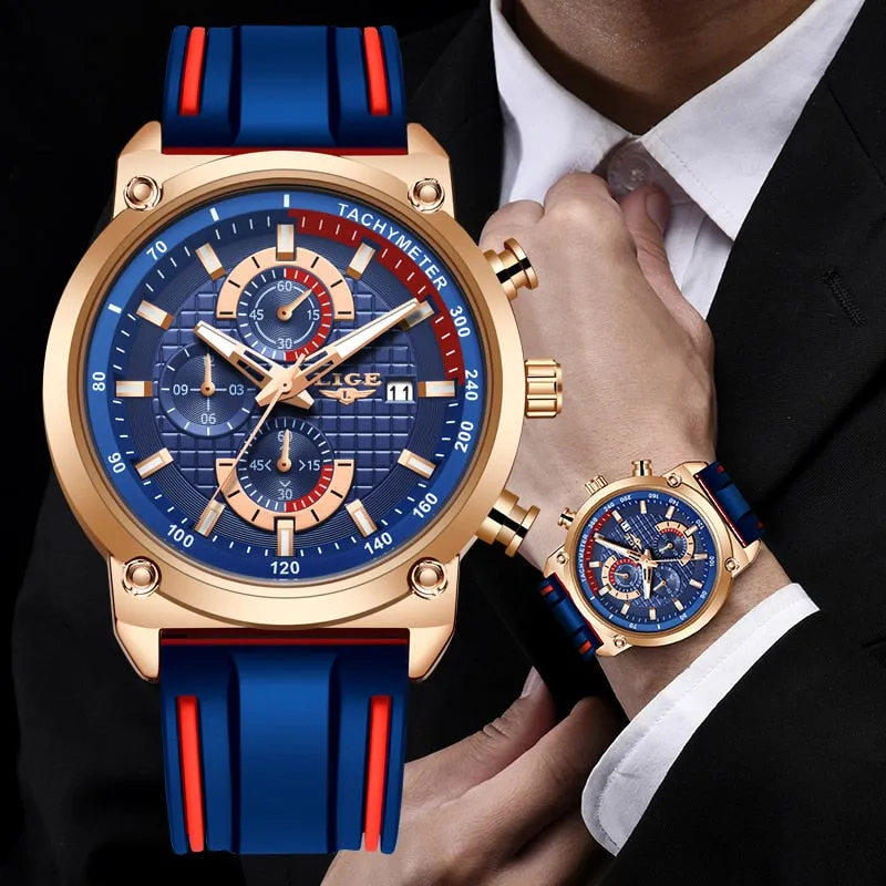 Men's LIGE Multi-Dial Silicone Band Watch with Chronograph