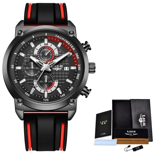 Men's LIGE Multi-Dial Silicone Band Watch with Chronograph