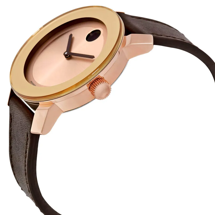 Movado Bold Rose Dial Brown Leather Ladies Watch 3600380