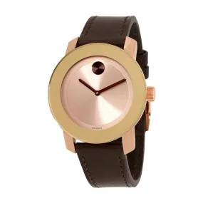 Movado Bold Rose Dial Brown Leather Ladies Watch 3600380