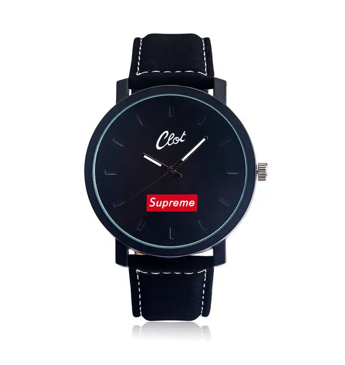 New Brand Watch Sports Watches Men Quartz Male Clock Black Leather Men'S Wristwatch Women Dress Watch Supreme