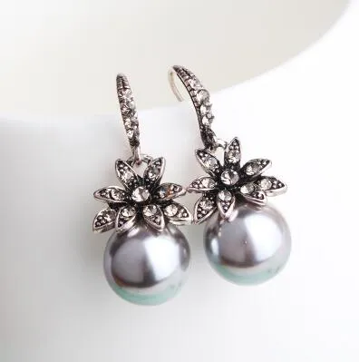 New Fashion Luxury Vintage Sun Flower Pearl Drop Earrings For Women Fine Jewelry Accessory Brincos High Quality XY-E144