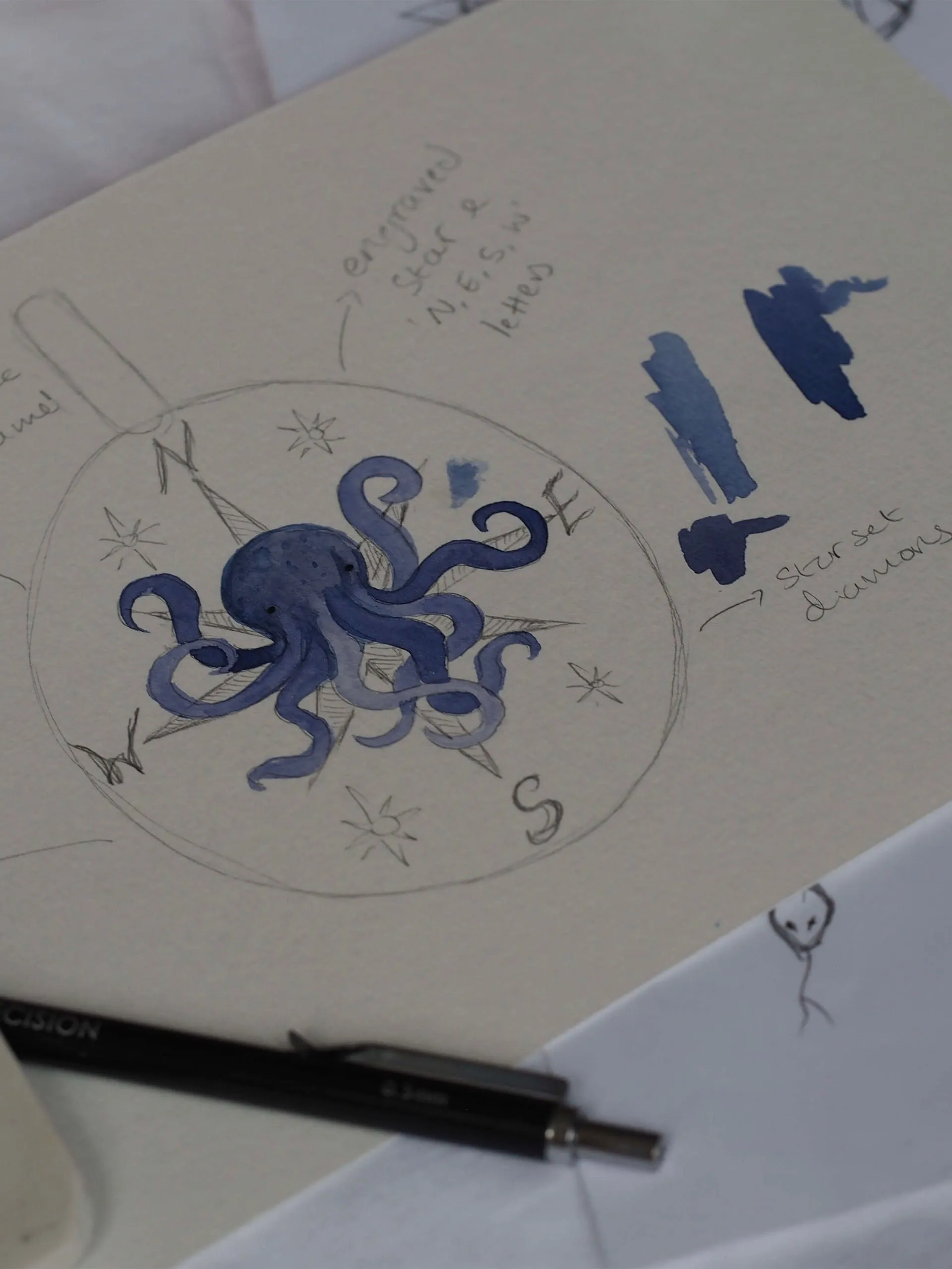 Octopus and compass charm