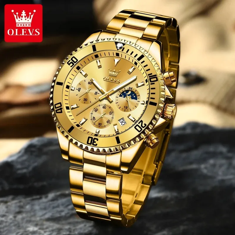 OLEVS Golden Stainless Steel Men's Watch