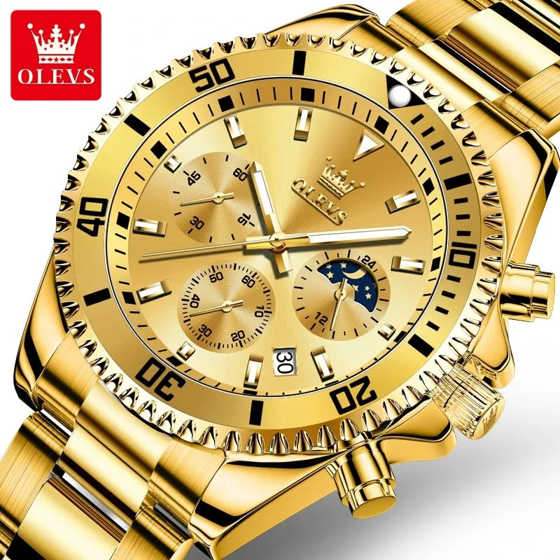 OLEVS Golden Stainless Steel Men's Watch