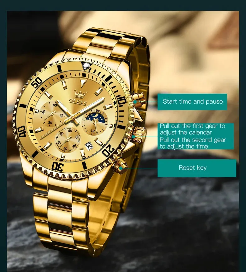 OLEVS Golden Stainless Steel Men's Watch