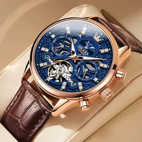OLEVS Mechanical Watches Diamond Skeleton Automatic Self-Wind Moon Phase Business Wristwatch Waterproof Moonswatch