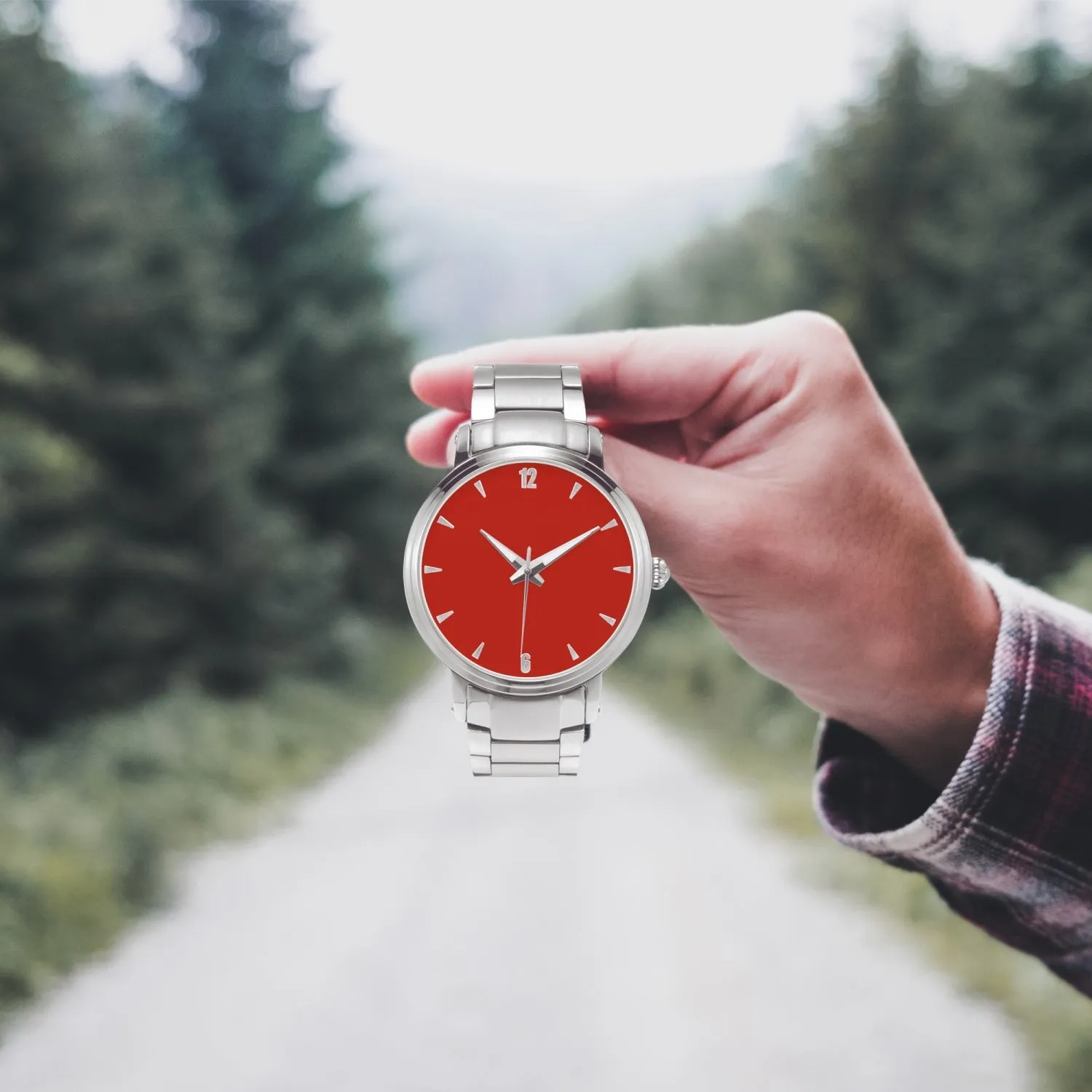 Red Face Customizable New Steel Strap Automatic Watch (With Indicators)