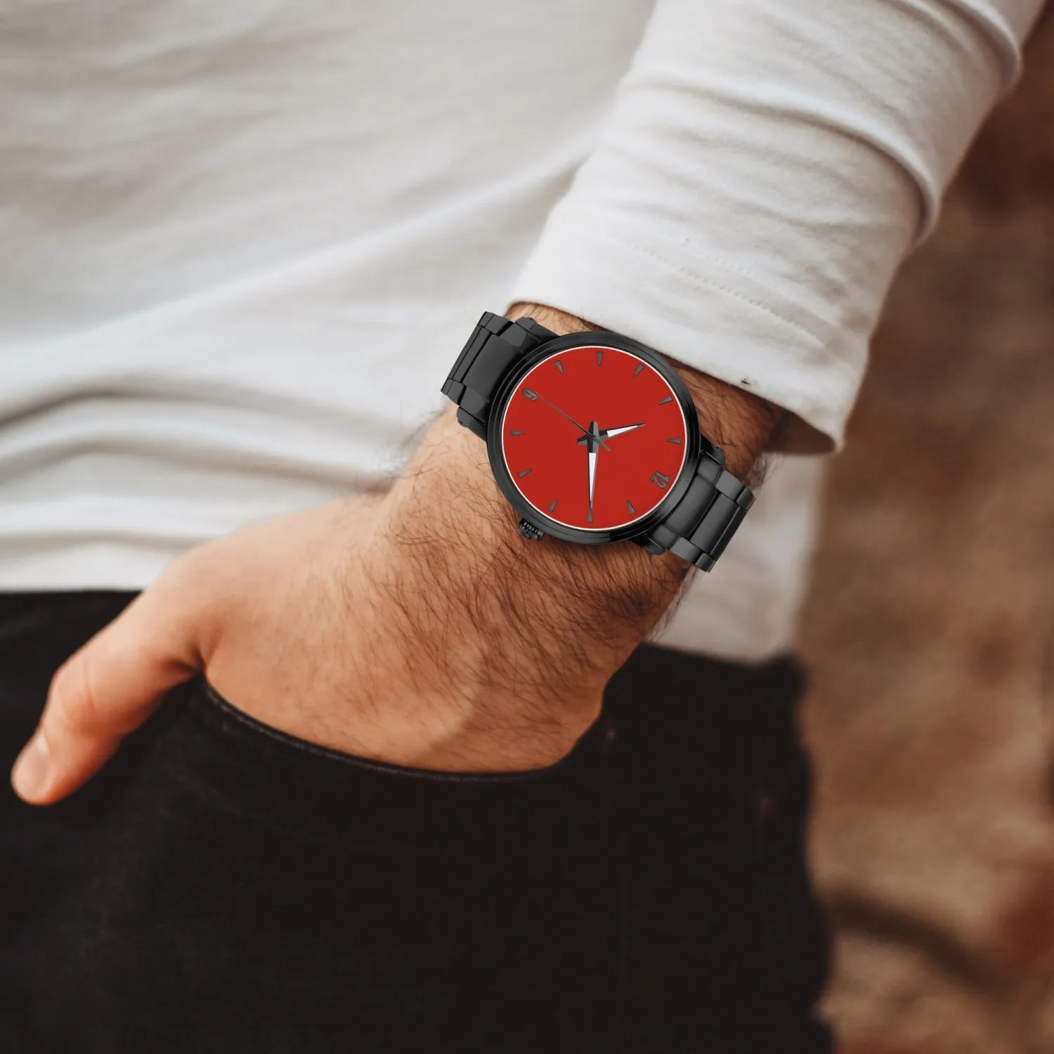 Red Face Customizable New Steel Strap Automatic Watch (With Indicators)