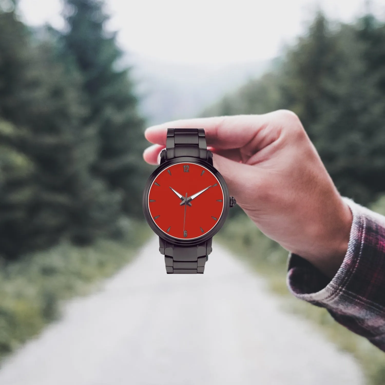 Red Face Customizable New Steel Strap Automatic Watch (With Indicators)