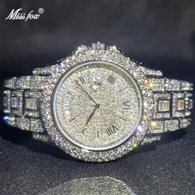 Relogio Masculino Luxury MISSFOX Ice Out Diamond Watch Multifunction Day Date Adjust Calendar Quartz Watches Droshipping