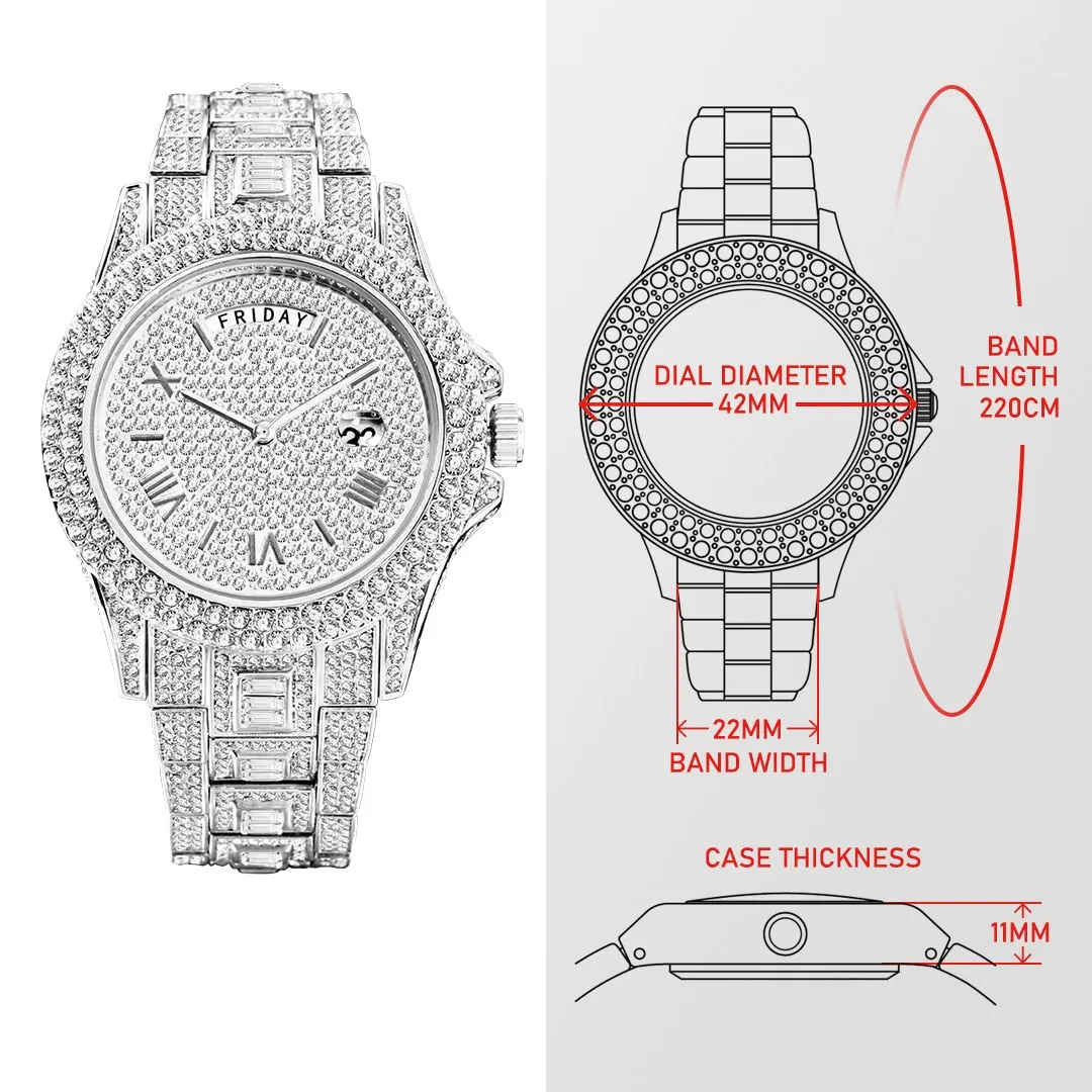 Relogio Masculino Luxury MISSFOX Ice Out Diamond Watch Multifunction Day Date Adjust Calendar Quartz Watches Droshipping