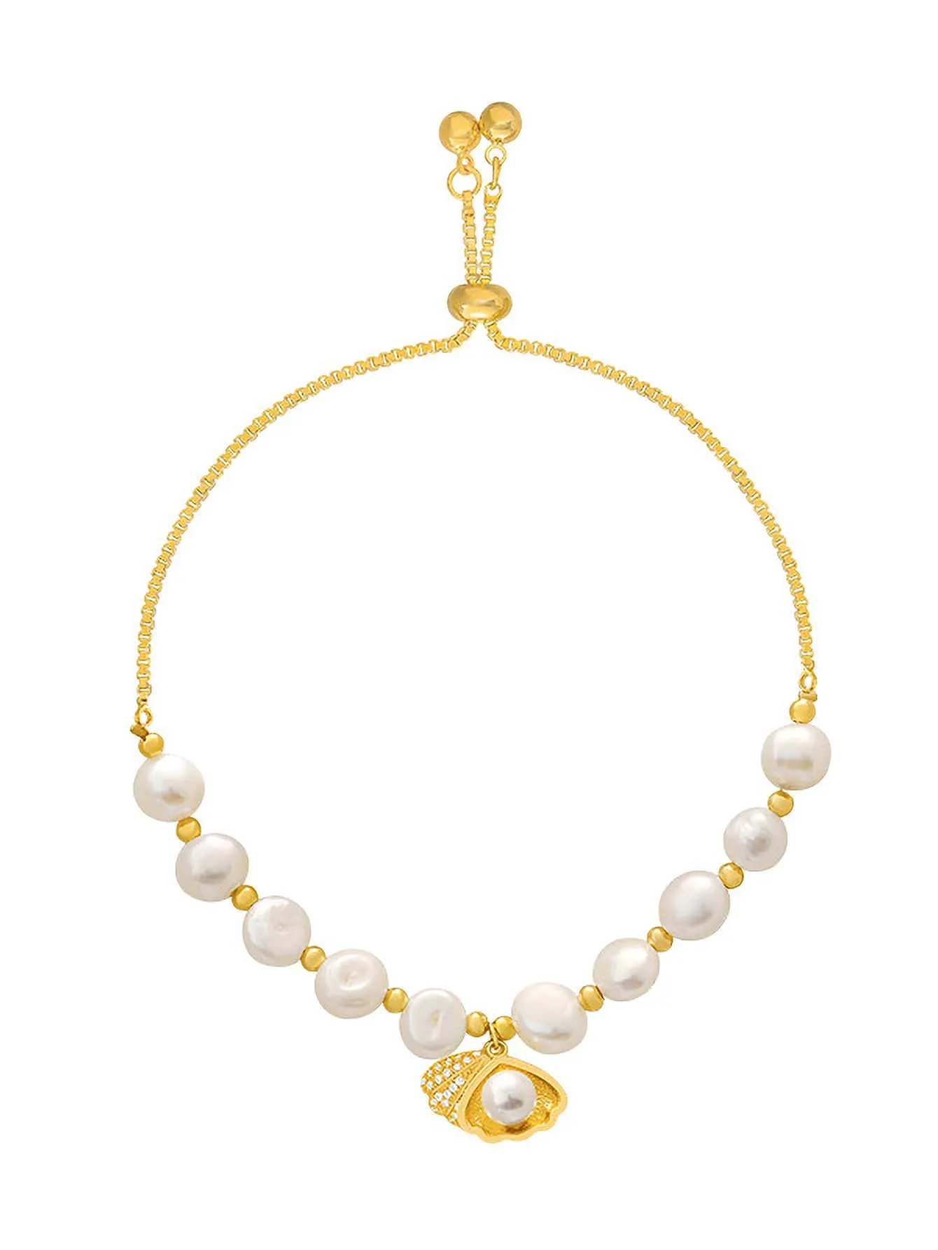 Rhinestone Shell Charm Natural Pearl Decor Bracelet Women Bracelet Stackable