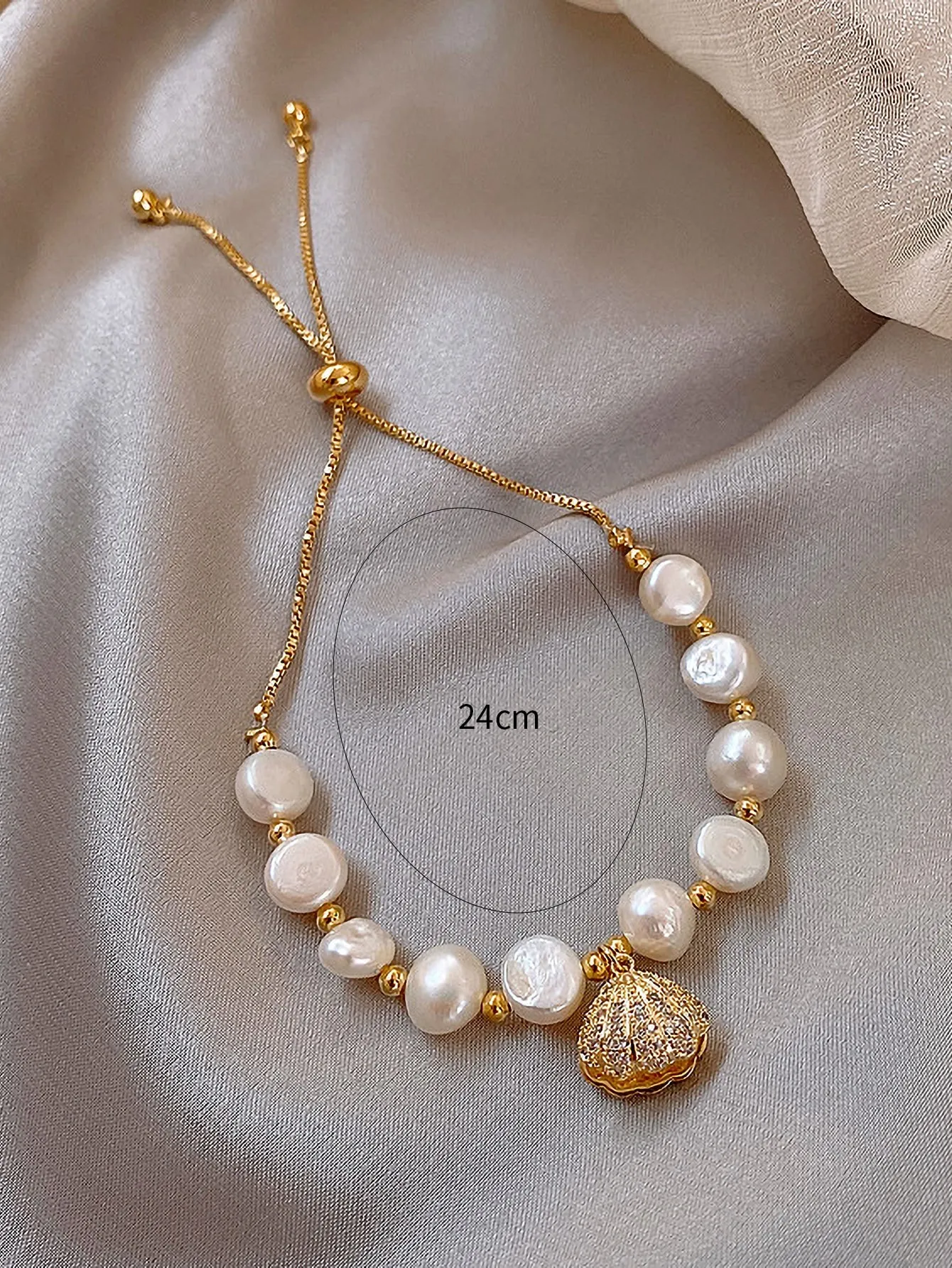 Rhinestone Shell Charm Natural Pearl Decor Bracelet Women Bracelet Stackable