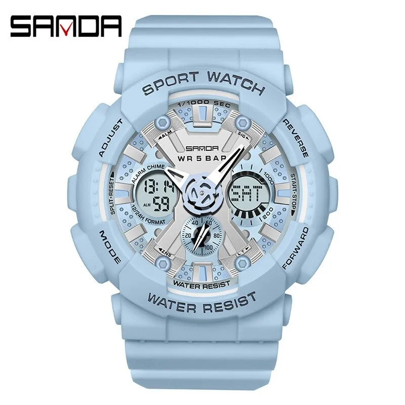 SANDA Women Men Watch Sports Dual Display 50M Waterproof Wrist Watch For Male Female Clock relogio feminino High Quality 2022