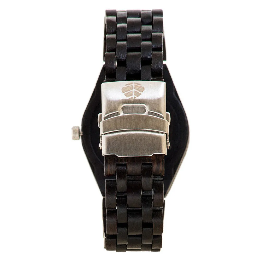 Tense Mens Oregon Wood Case and Bracelet Black Dial Dark Sandalwood Watch - J5800D