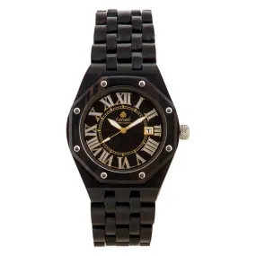 Tense Mens Oregon Wood Case and Bracelet Black Dial Dark Sandalwood Watch - J5800D