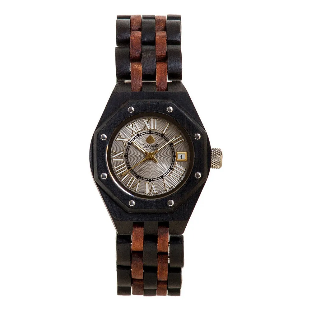 Tense Wood Mini Oregon Mens Wood Case and Bracelet Silver Dial Dark Sandalwood Watch - M5800DR