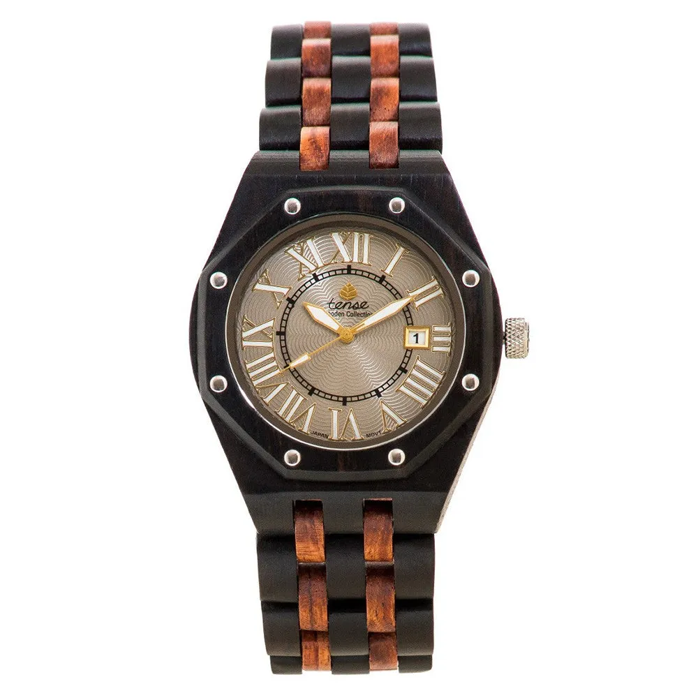 Tense Wood Oregon Mens Wood Case and Bracelet Beige Dial Dark Sandalwood Watch - J5800DR