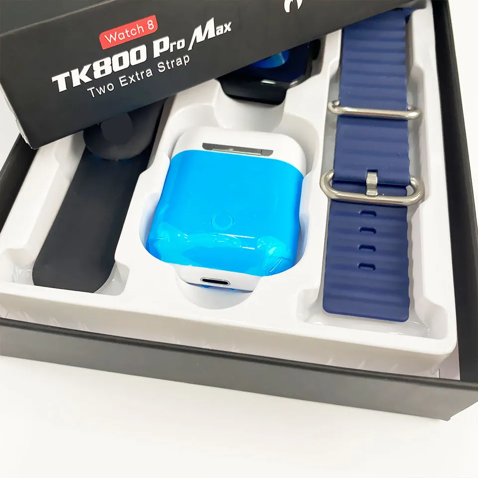 TK800 Pro Max Smart Watch 2 Straps With Earbuds Full Touch Fitness Tracker Combo Airpods and Smartwatch Series 8 Ultra