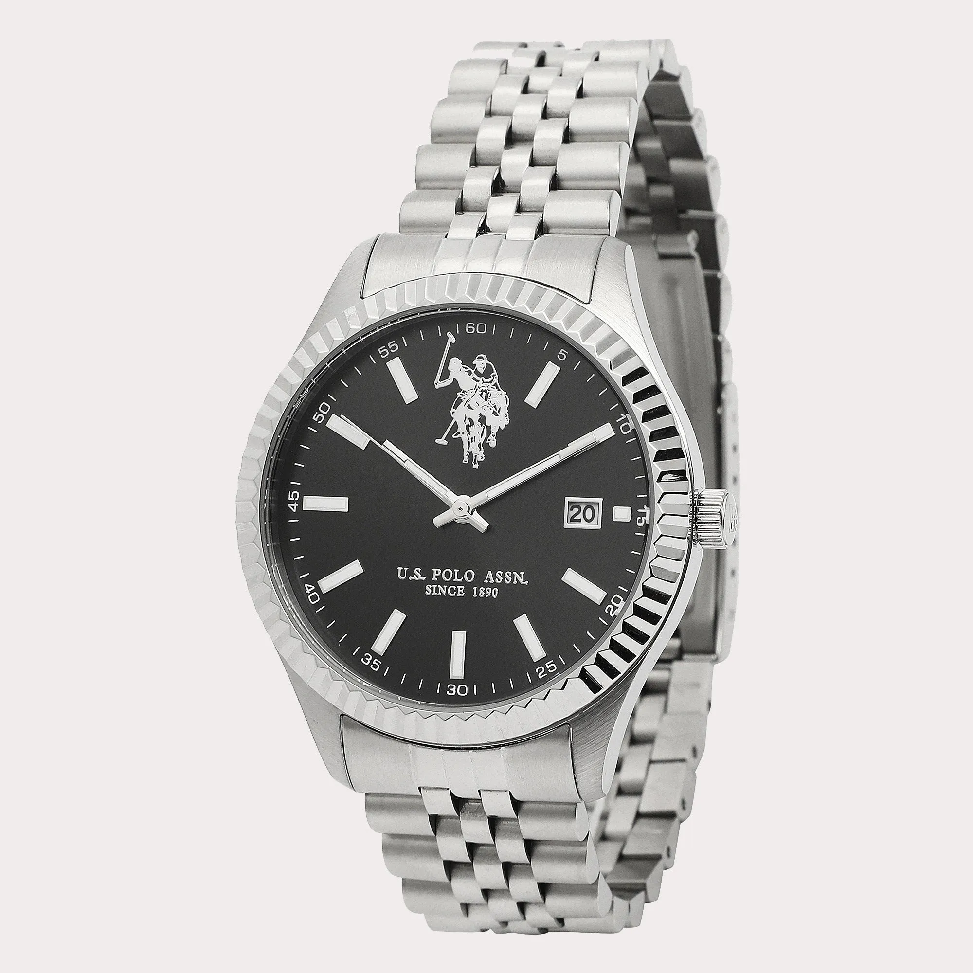 US POLO ASSN. MEN'S STAINLESS STEEL BAND WITH S.S. PERSONALIZED BUCKLE
