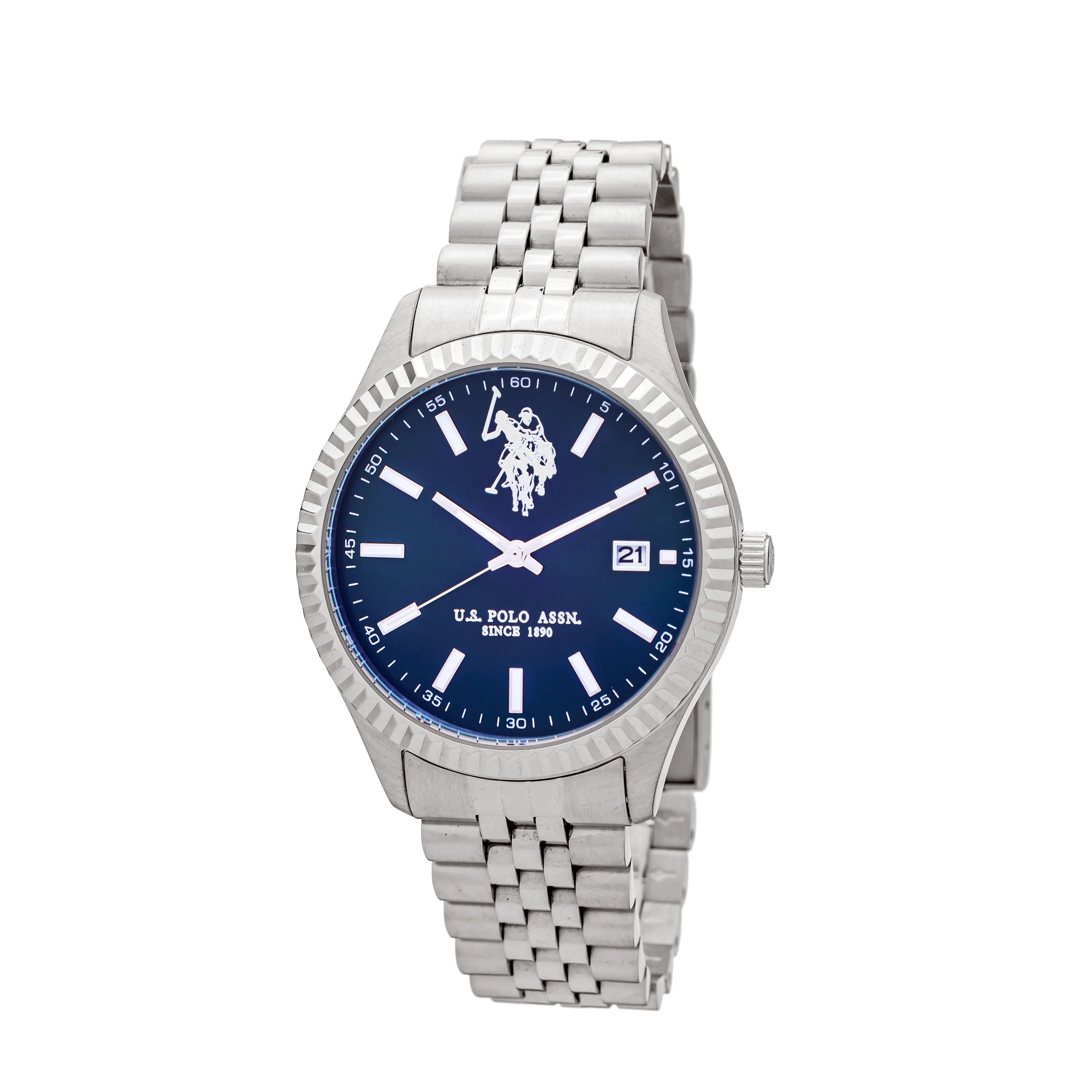 US POLO ASSN. MEN'S STAINLESS STEEL BAND WITH S.S. PERSONALIZED BUCKLE