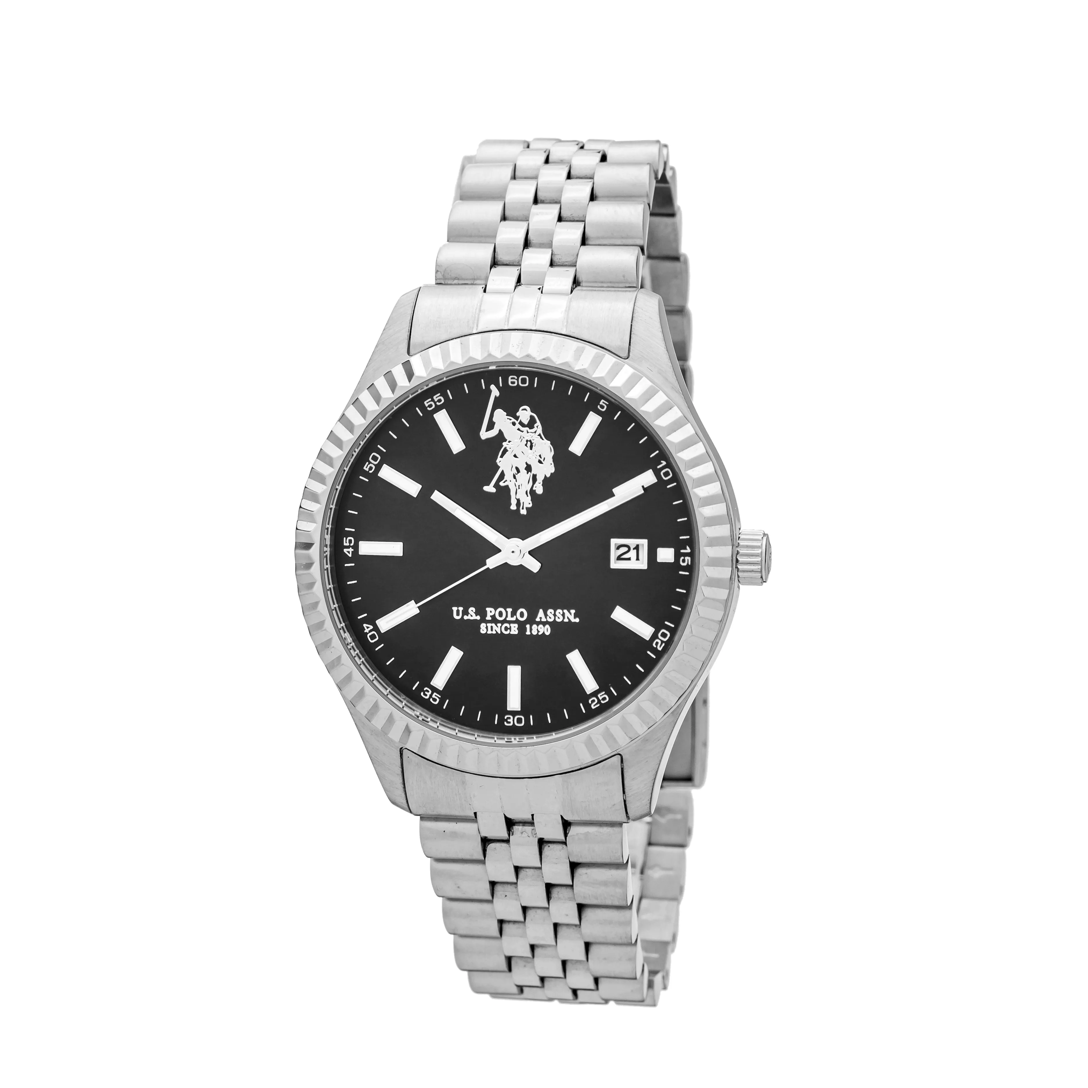 US POLO ASSN. MEN'S STAINLESS STEEL BAND WITH S.S. PERSONALIZED BUCKLE
