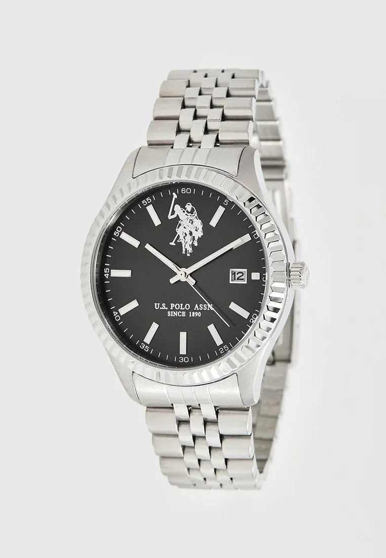US POLO ASSN. MEN'S STAINLESS STEEL BAND WITH S.S. PERSONALIZED BUCKLE