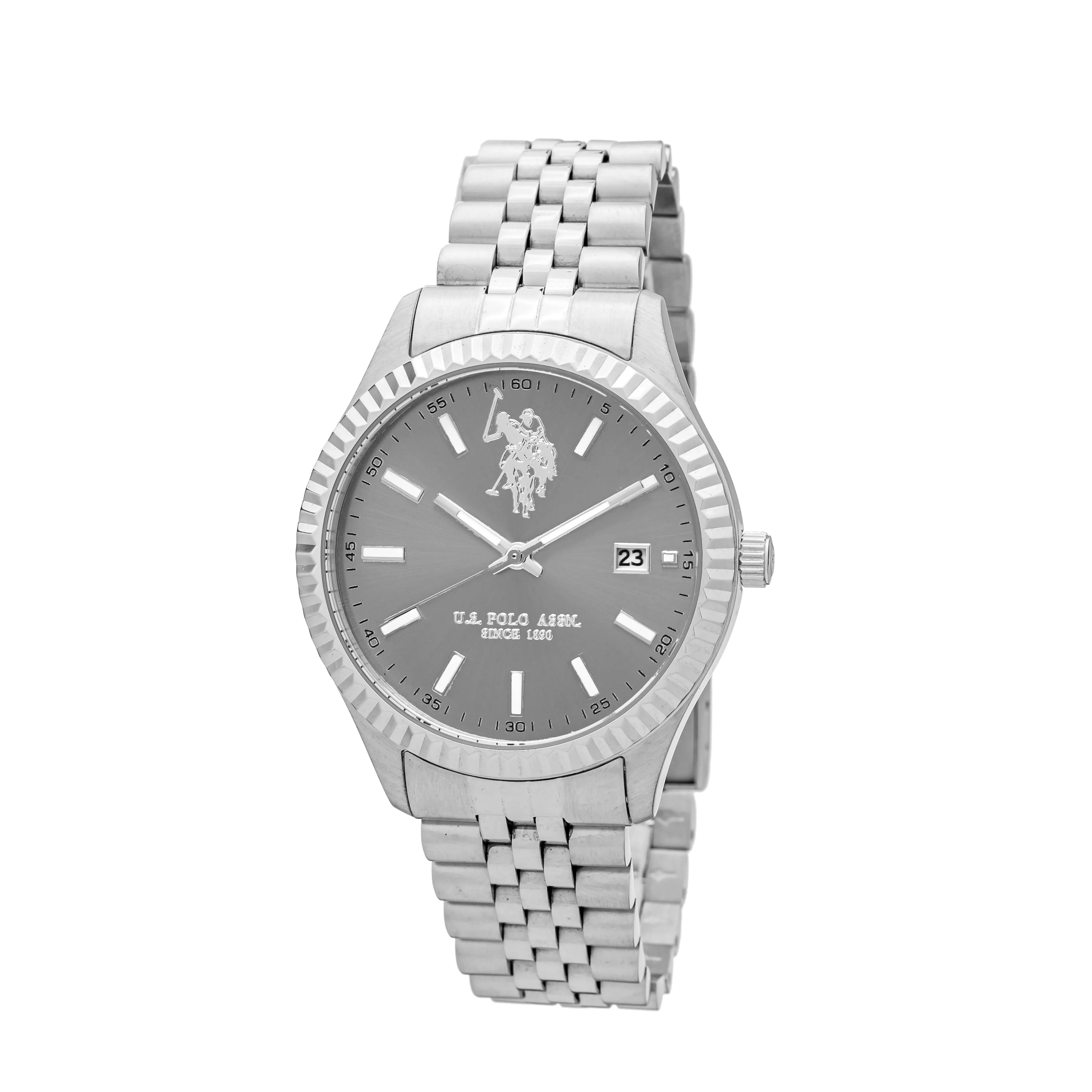 US POLO ASSN. MEN'S STAINLESS STEEL BAND WITH S.S. PERSONALIZED BUCKLE