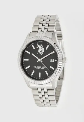 US POLO ASSN. MEN'S STAINLESS STEEL BAND WITH S.S. PERSONALIZED BUCKLE