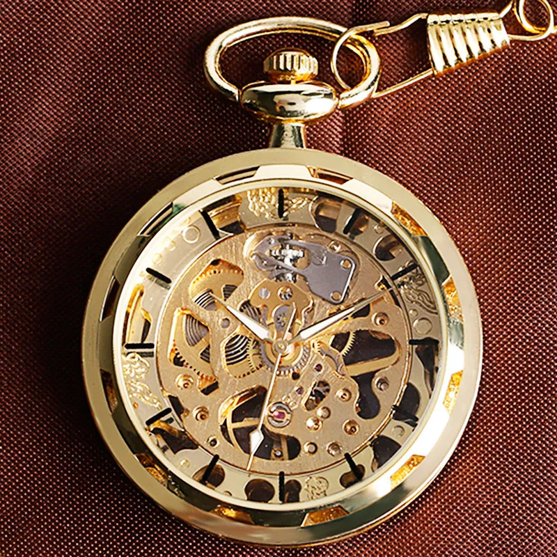 Vintage Steampunk Skeleton Mechanical Fob Pocket Pendant Hand-winding Men Chain Watch
