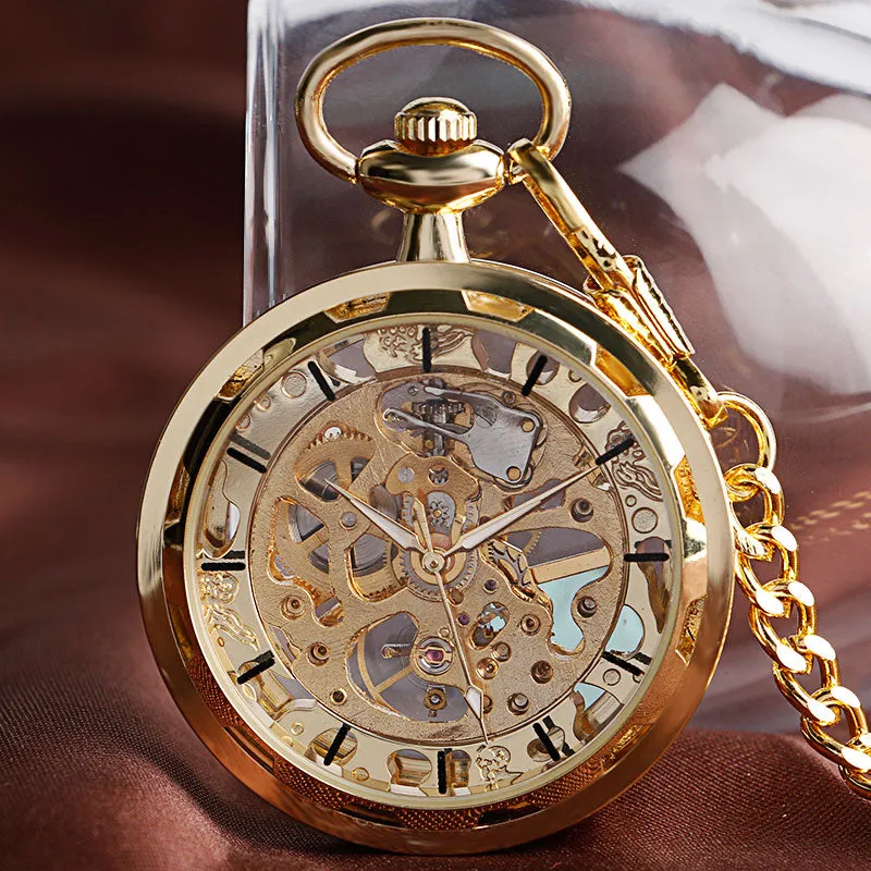 Vintage Steampunk Skeleton Mechanical Fob Pocket Pendant Hand-winding Men Chain Watch