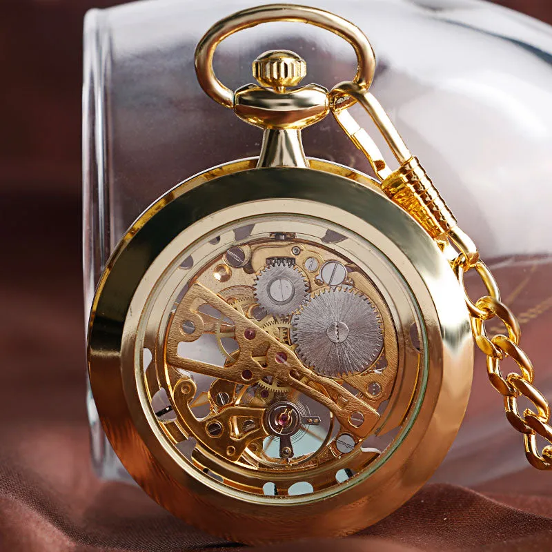 Vintage Steampunk Skeleton Mechanical Fob Pocket Pendant Hand-winding Men Chain Watch