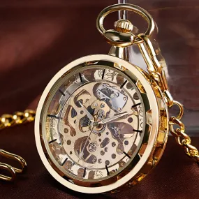 Vintage Steampunk Skeleton Mechanical Fob Pocket Pendant Hand-winding Men Chain Watch